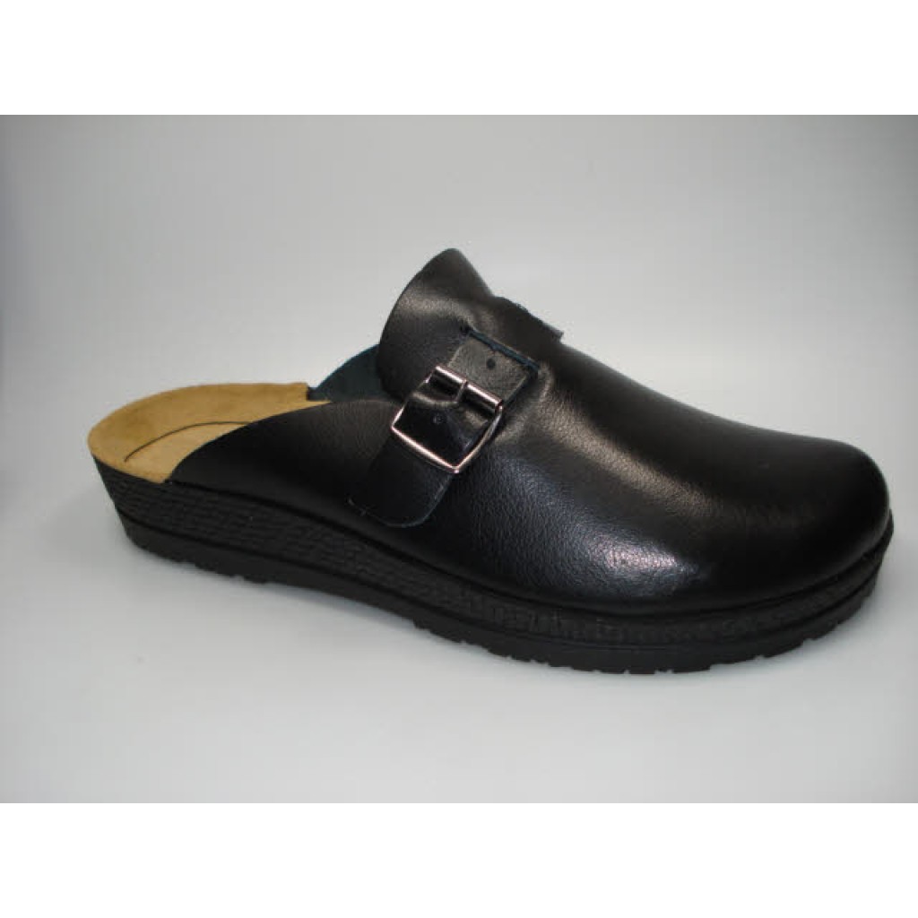 H Pantolette Leder   schwarz