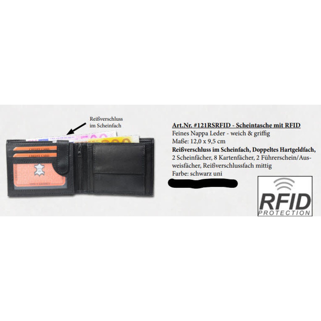 Geldbeute RFID Leder schwarz